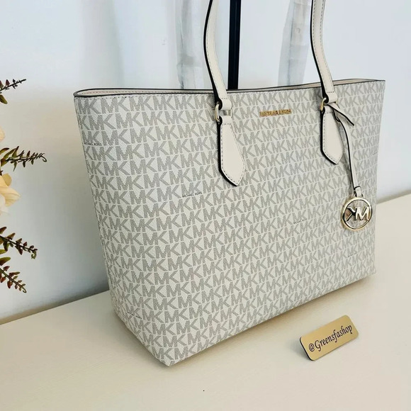 Michael Kors Sheila Large Signature Logo Tote Bag LT Cream MK - Picture 2 of 10